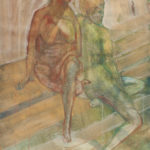 Frauen in Sauna (Bleistift, Aquarell, Ölkreide, 36 x 48 cm)