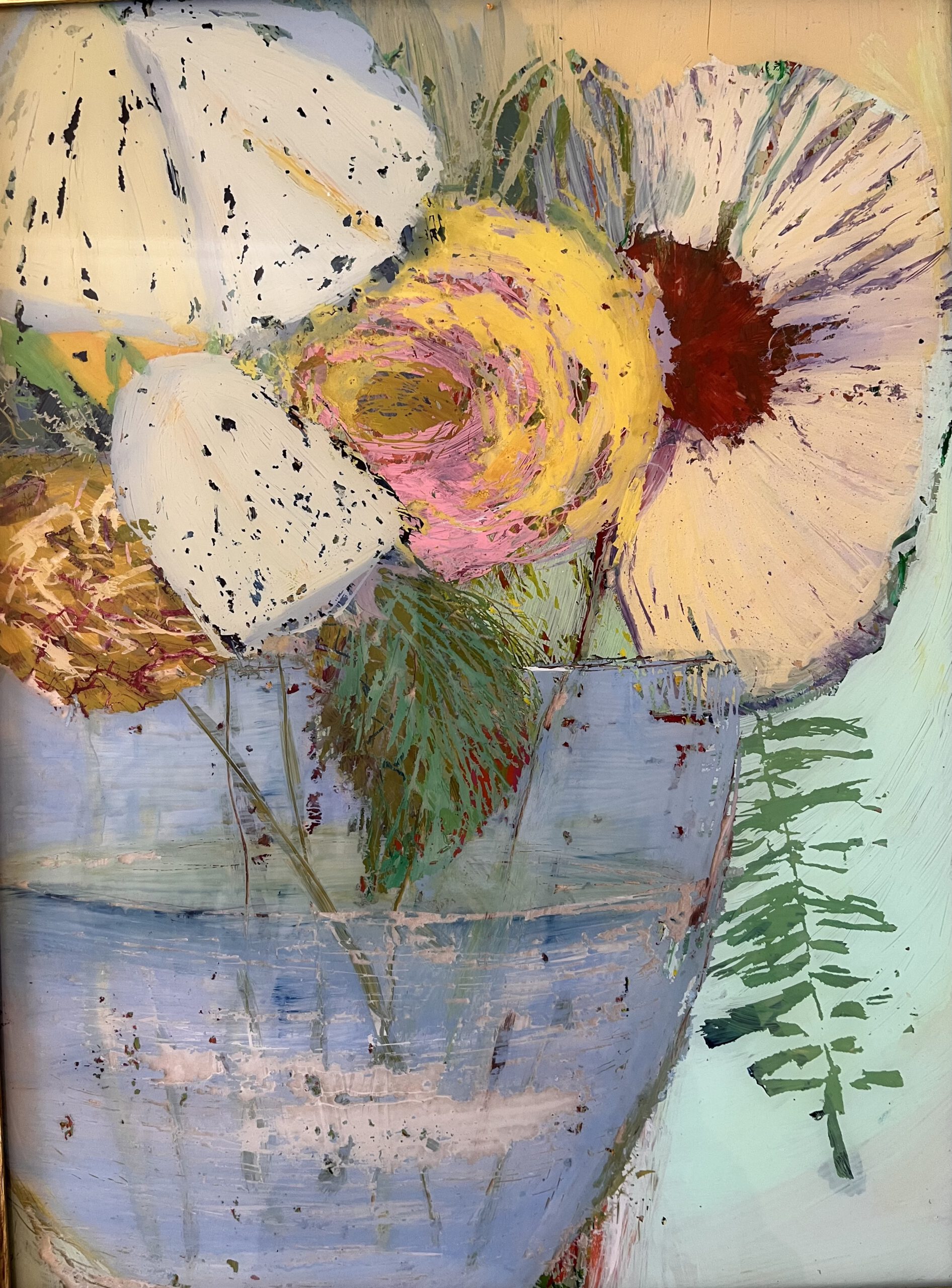 Shades of blue and yellow. Acryl hinter Glas  30x40